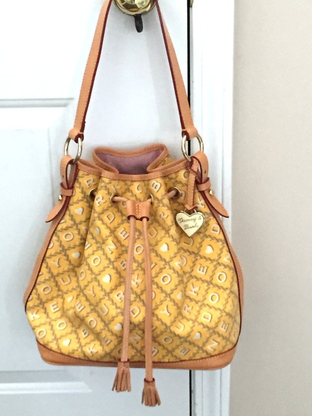 Vintage 2004 Dooney & Bourke Yellow Doodle Drawstring Bucket Bag